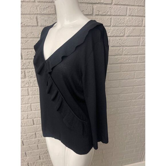 Sydney Easton Women Black Ruffle Long Sleeve Knit Sweater Size L - Picture 3 of 7